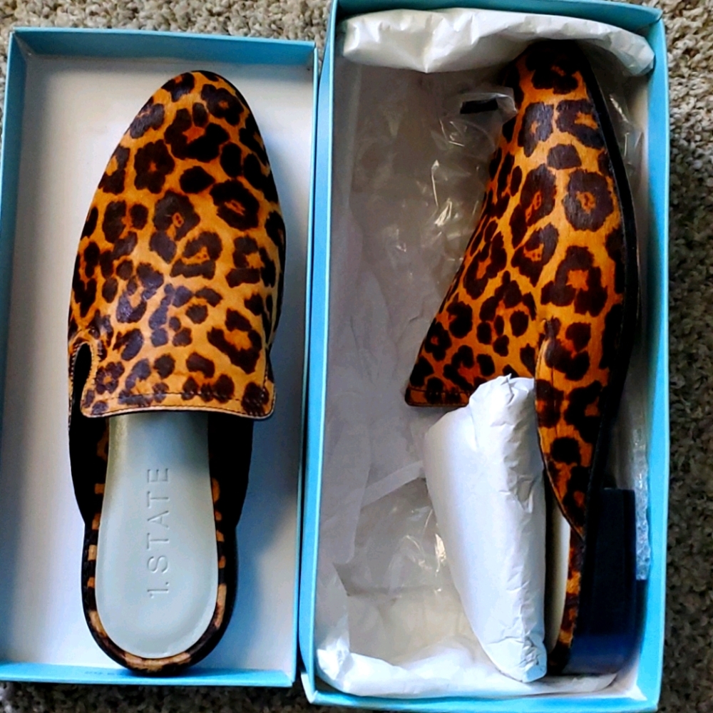 1. State Ponyhair mules/slides worn twice